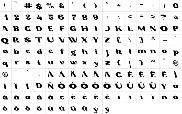 Golden Day left Regular  glyph index