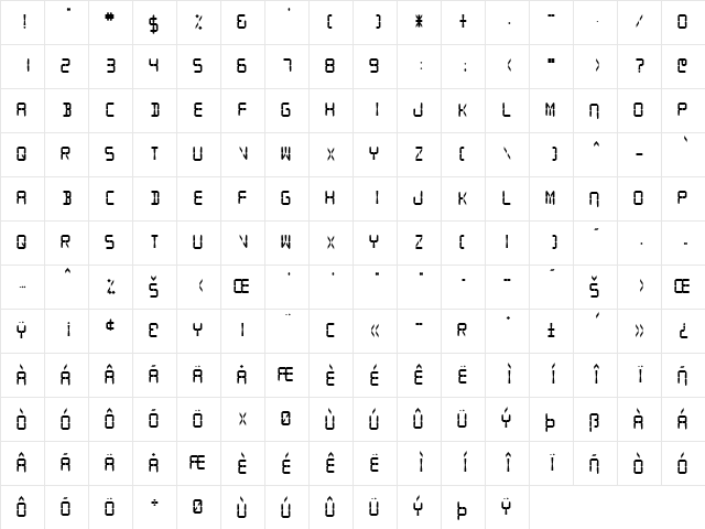 SF Digital Readout Heavy  glyph index