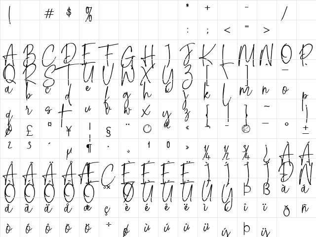 Southlack Regular  glyph index