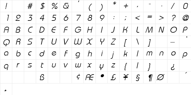WashingtonMetro BoldItalic  glyph index