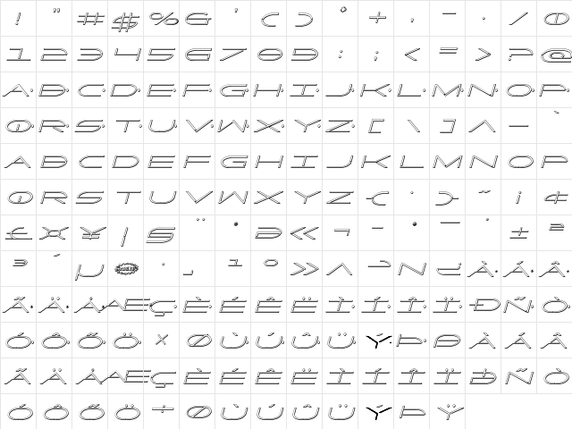 Factor 3D Italic Italic  glyph index
