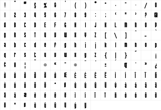 SF Port McKenzie Bold  glyph index