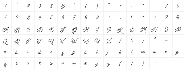 Headley Script DEMO Regular  glyph index