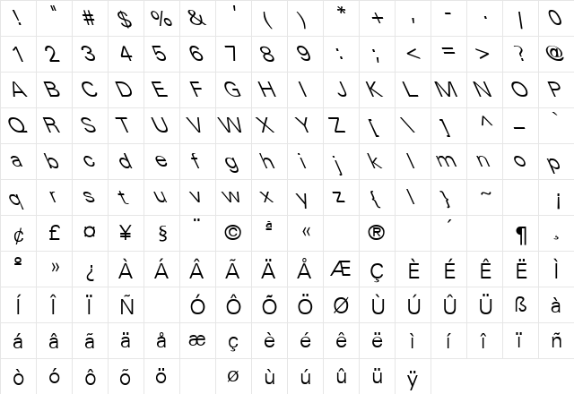 Univers-Light-Normal Leftis Regular  glyph index
