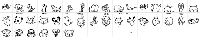 Toonimals Regular  glyph index