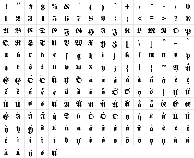 VI Que Anh Normal  glyph index
