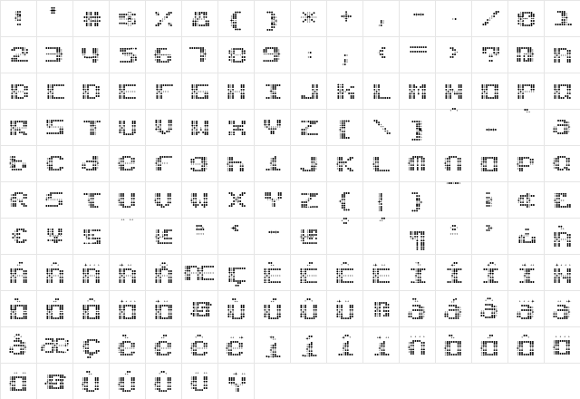 Stardust Regular  glyph index