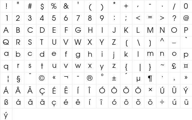 ITC Avant Garde Gothic CE Book  glyph index