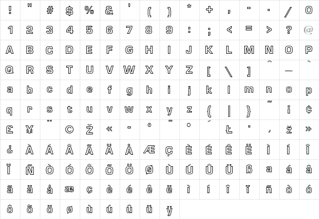 EuropaOutline Regular  glyph index