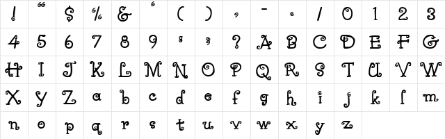 AnniesCurlyQ Regular  glyph index