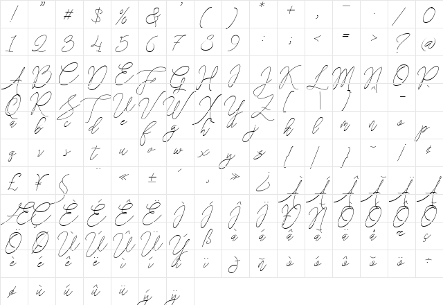 Stringlight Regular  glyph index