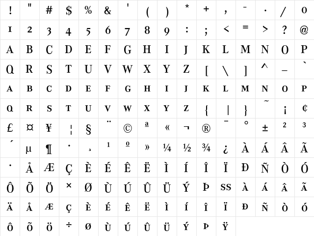 CorporateASC Demi  glyph index