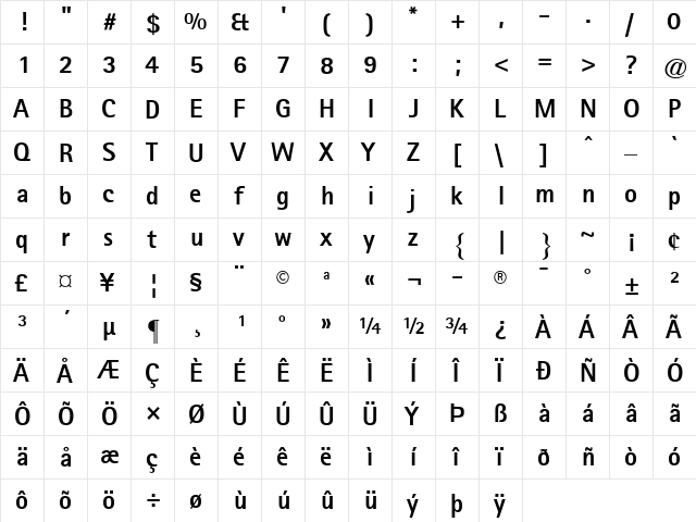 RotisSansSerif ExtraBold Regular  glyph index