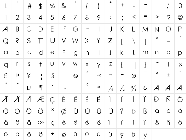 LJ Studios GF Regular  glyph index