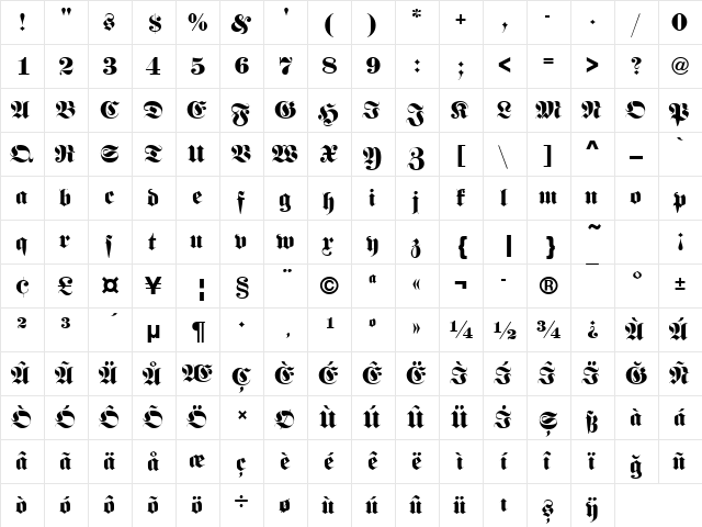 00422 Regular  glyph index