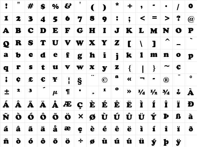 Cooper Blk BT Black  glyph index