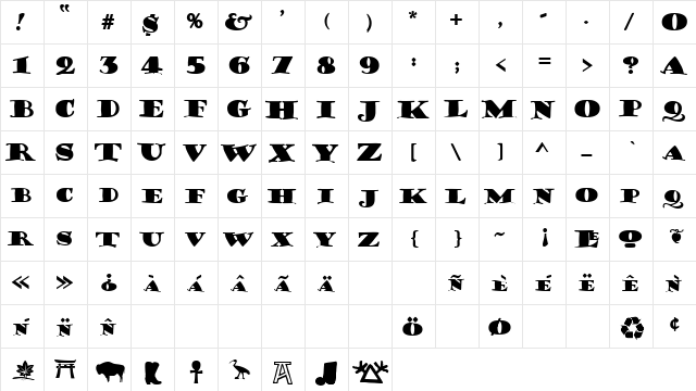 Gershwin  Caps Normal  glyph index