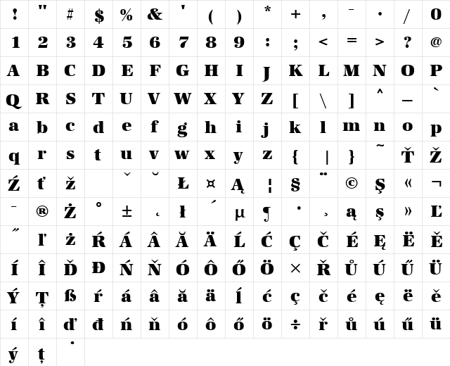 URWAntiquaTEEUltBol Regular  glyph index