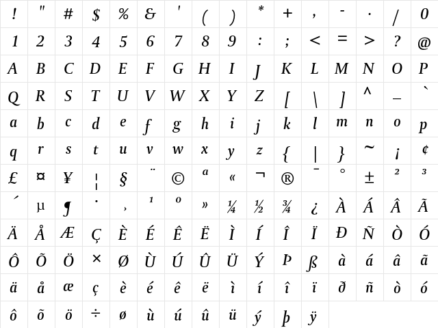 DTLParadoxT MediumItalic  glyph index