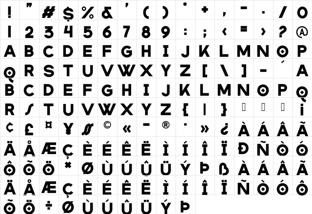 marinford af  glyph index