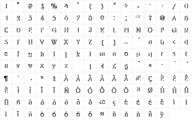 BerlinerGroDLigRe1 Regular  glyph index