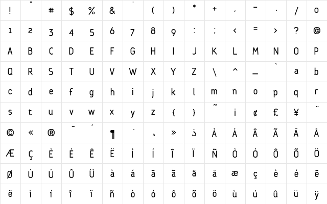 Dubius Book  glyph index
