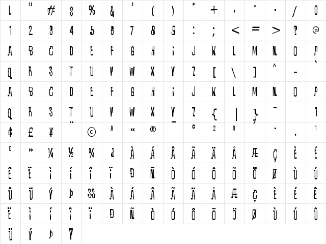 Quixotic Regular  glyph index