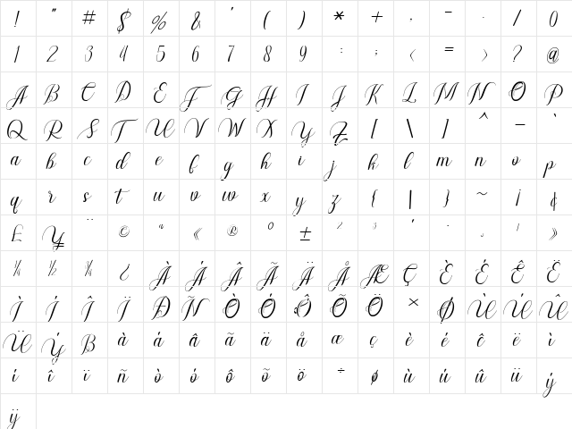 Genta Font Regular  glyph index