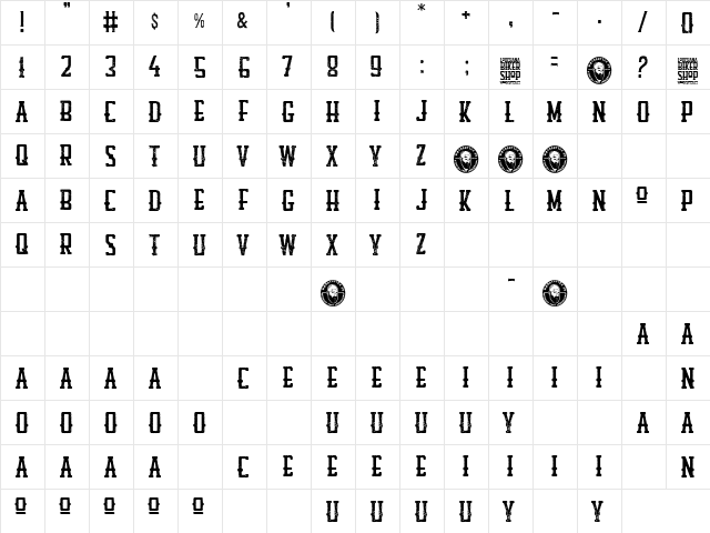 Louisiana Biker Shop Regular  glyph index