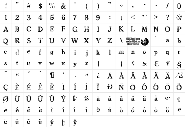 CheltPressLight Regular  glyph index