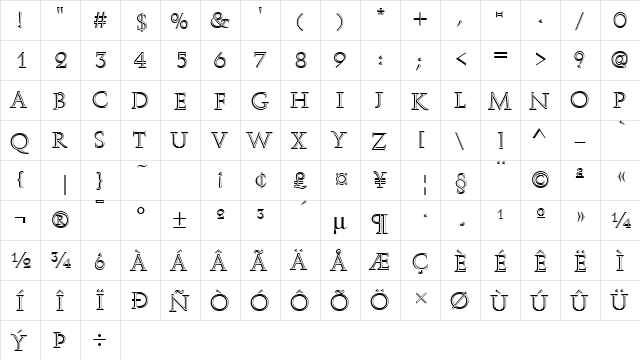 Augius Open Regular  glyph index