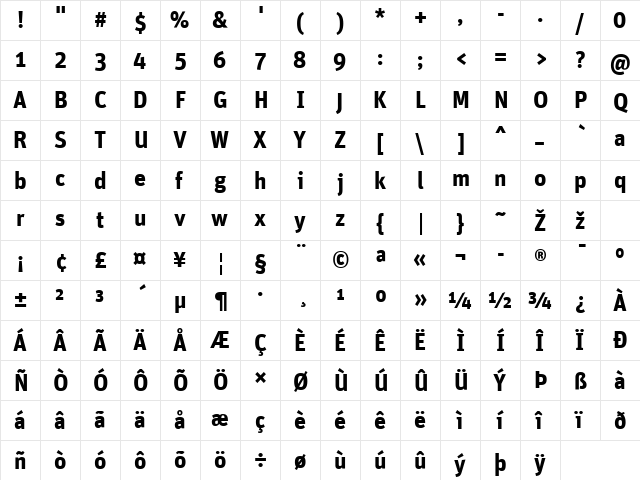 Unit-BoldTF Regular  glyph index