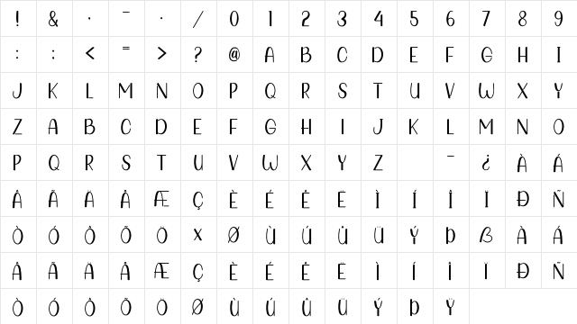 Galaxy Funsans Regular  glyph index