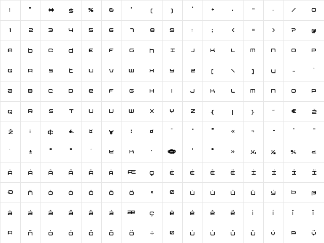 Nextwave Condensed Condensed  glyph index