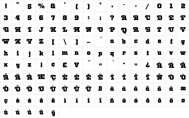 OdinEF Regular  glyph index