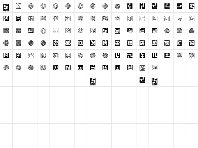 Maze Regular  glyph index