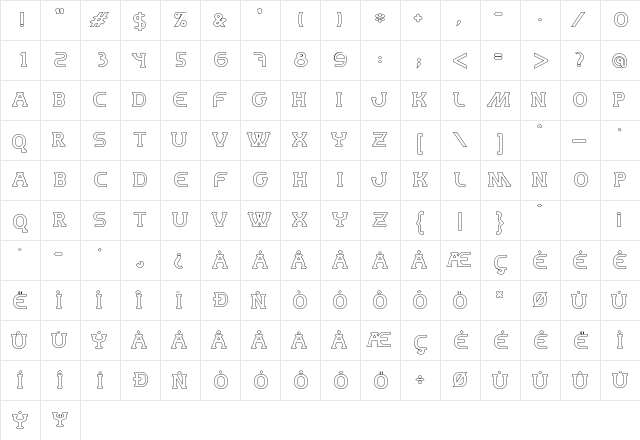 MastumHollow Regular  glyph index