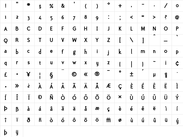 Polymer Bold  glyph index