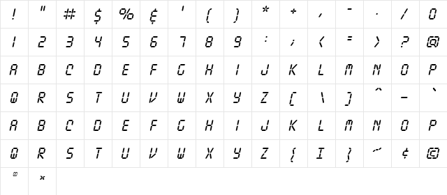 Ticking Timebomb BB Italic  glyph index
