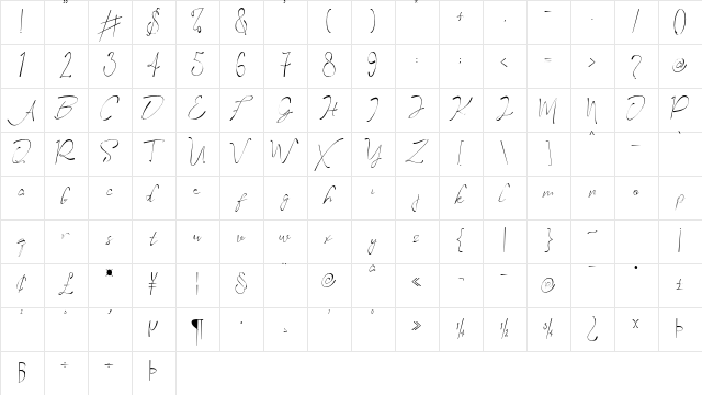 Arra Yasmine Regular  glyph index