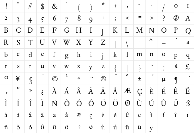 DTL Elzevir ST Regular  glyph index