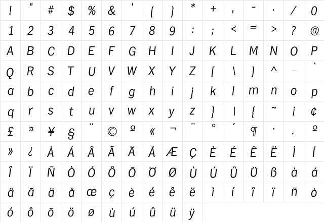 Ihamburg Light  glyph index