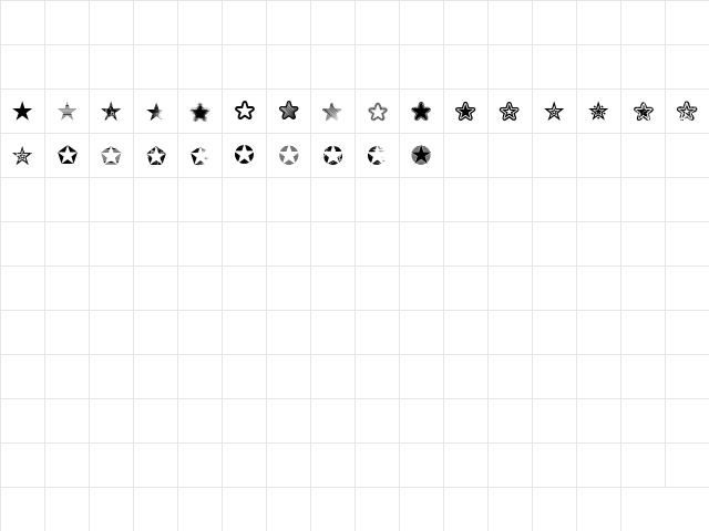 Starz 2 Regular  glyph index