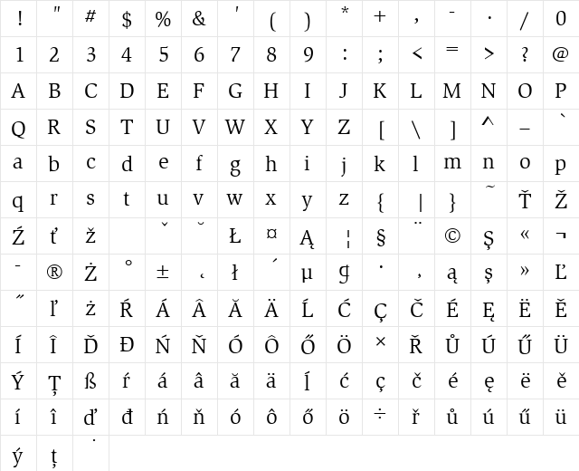 SlimbachItcTEE Regular  glyph index