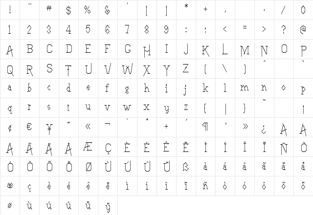 LineDrive Regular  glyph index