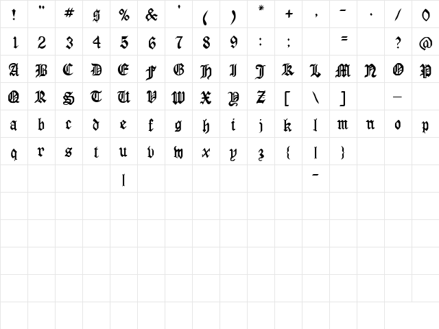 AngloSSK Regular  glyph index