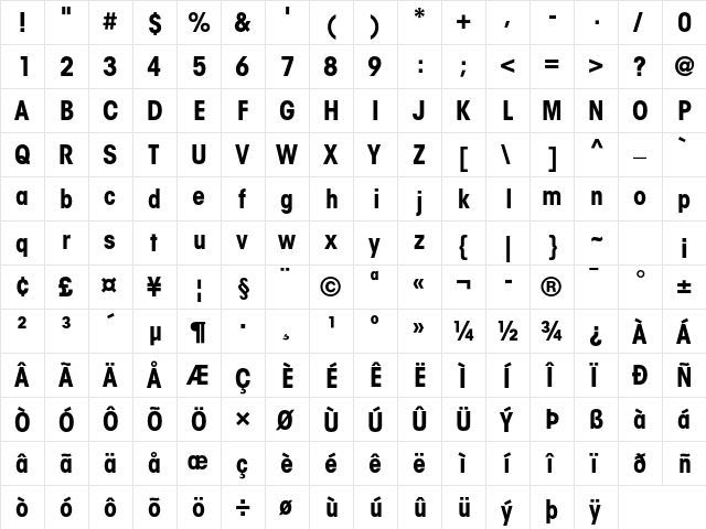 ITC Avant Garde Gothic Std Bold Condensed  glyph index