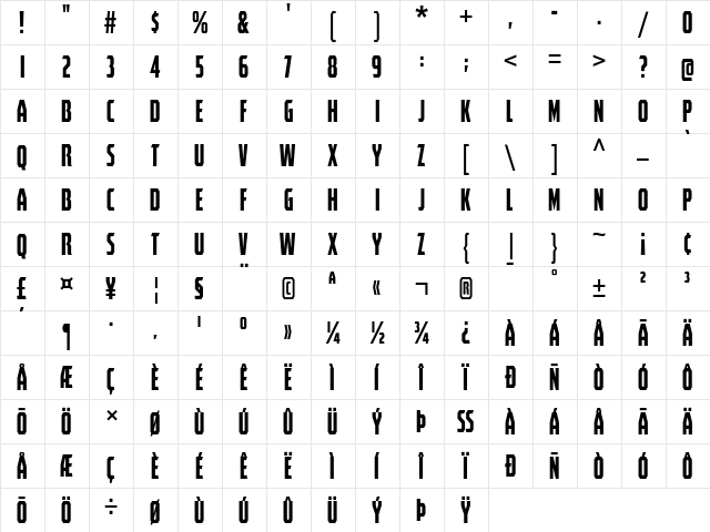 Spectrashell Regular  glyph index