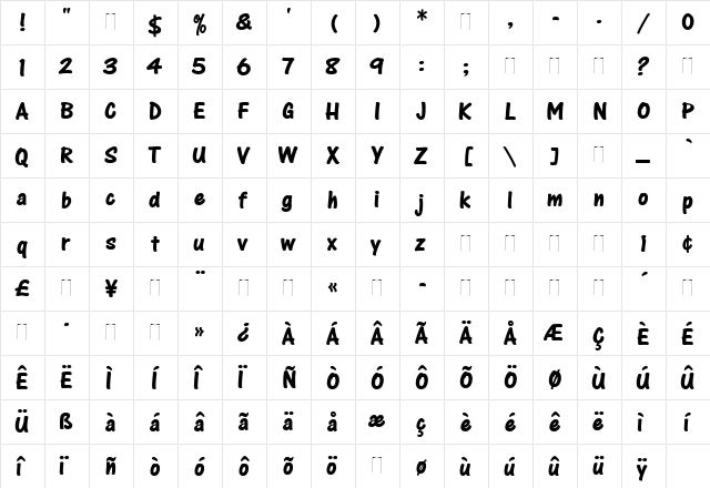 One Stroke Script Bold  glyph index