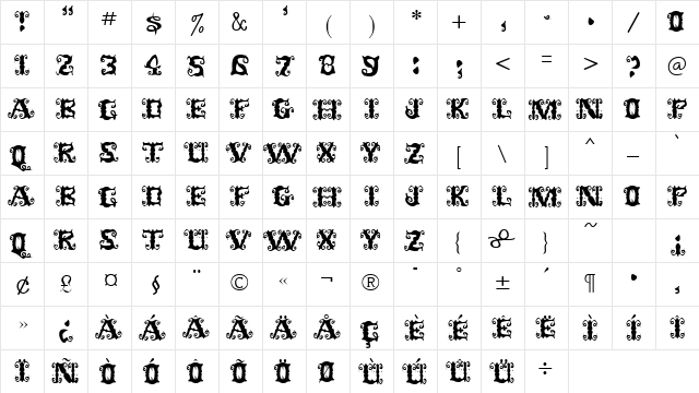 Shirly UJest  glyph index